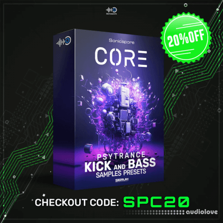 Sonicspore CORE Psytrance Kick and Bass WAV Synth Presets